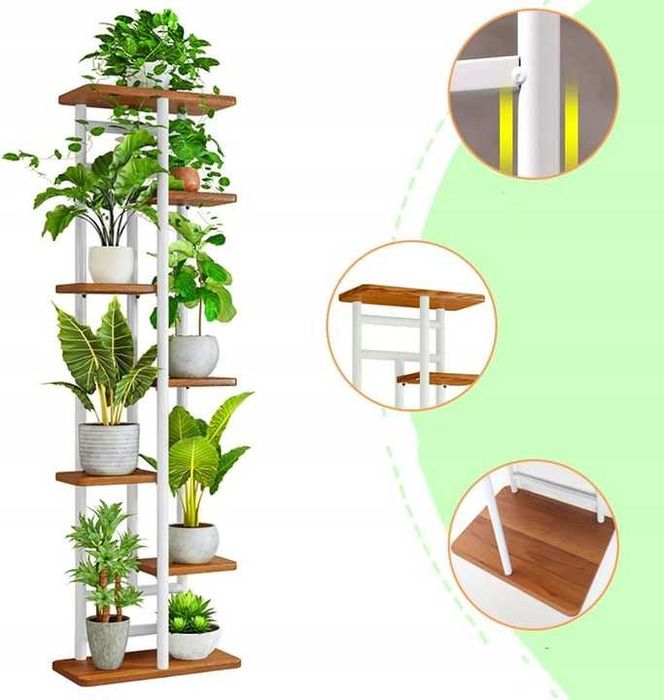 Nowy Kwietnik Metalowy 7-poziomowy Piętrowy Stojak Kwiaty Rośliny