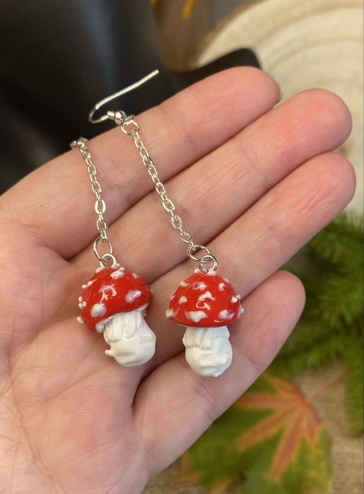 Kolczyki muchomory, kolczyki z gliny polimerowej