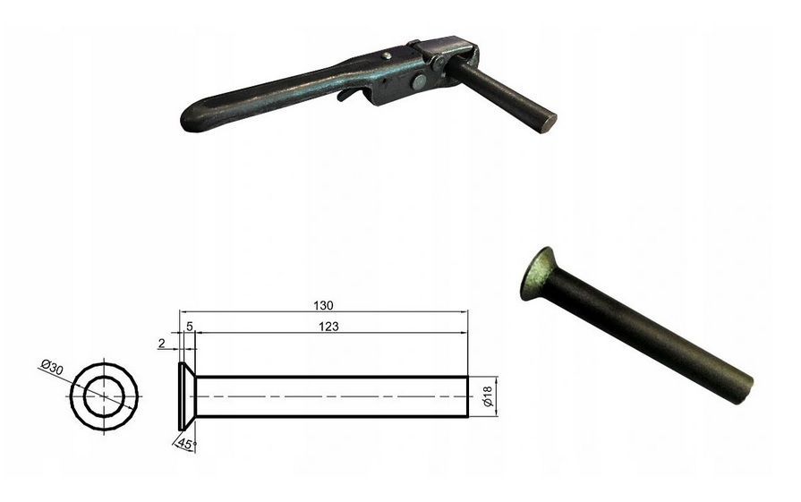 Zamek spinacz burty OTWIERANIE DOLNE ze sworzniem typ PRONAR