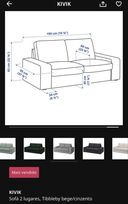 Sofá kivik 2 lugares Tibbleby bege/cinzento e repousa pés