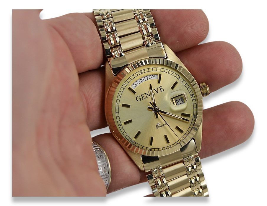 Prześliczny złoty zegarek damski 14k 585 Geneve mw013ydy&mbw006yo-f P