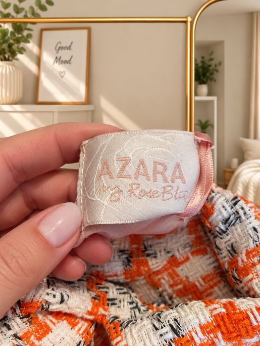 Elegnacka beżowa marynarka w pomarańczową kratę uni