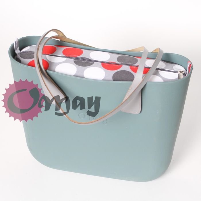 Szary organizer do OBAG STANDARD grochy czerwone 2 kieszenie OMAY
