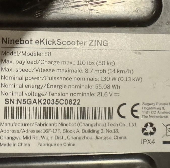 Електросамокат ninebot eKick scooter Zing e8