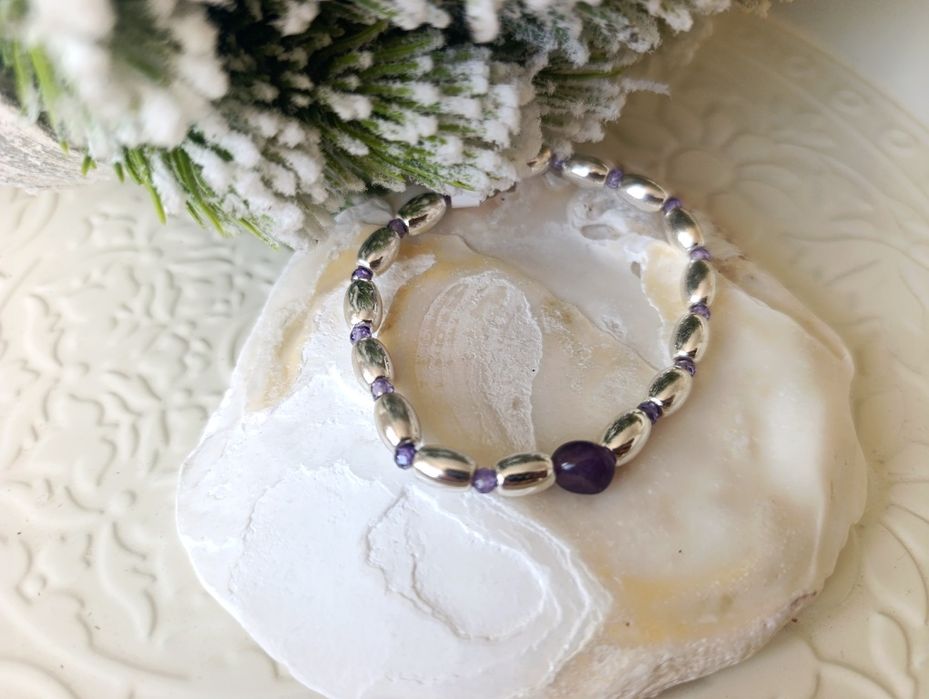 Bransoletka z naturalnych kamieni hematy i ametyst