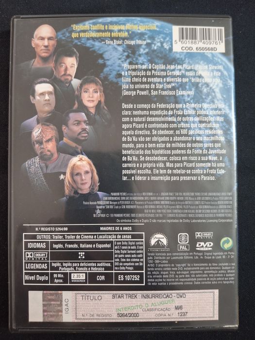 DVD Star Trek Insurreição, Gerações e O primeiro contacto.