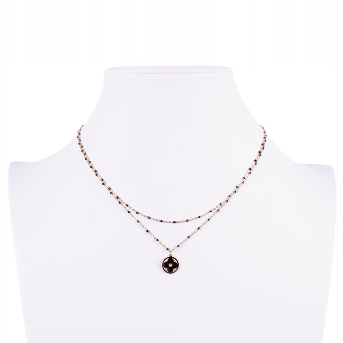 Łańcuszek Podwójny Czarne Koraliki Kwiat Stal 212