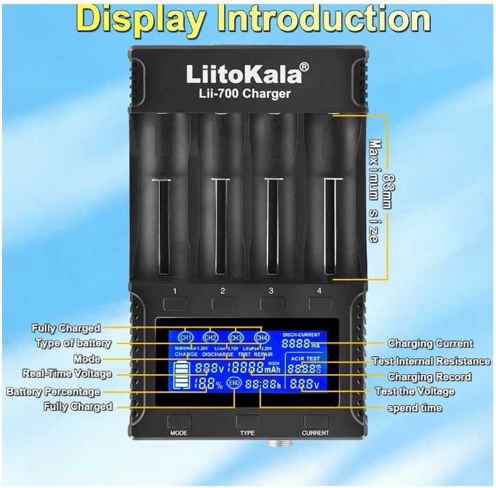 Зарядний пристрій Liitokala lii-700, Новинка, Li-ion, LiFePO4, NiCd/MH