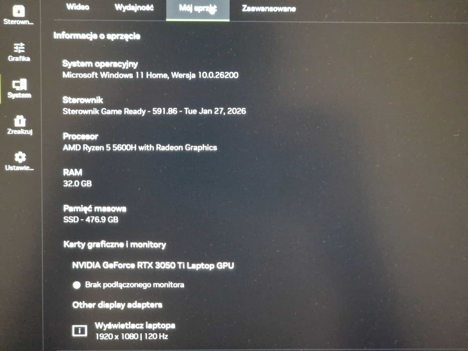 Laptop gamingowy Lenovo ideapad gaming 3 rtx 3050ti 32gb ryzen 5 5600h
