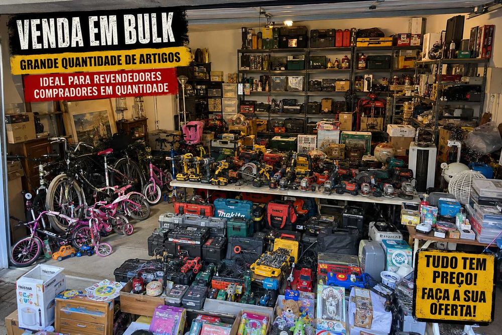 VENDA EM BULK para revendedores – Grande lote de ferramentas, bicicletas, e muitos artigos diversos