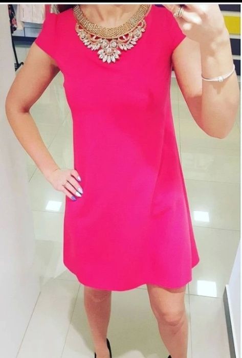 Różowa trapezowa luźna sukienka amarantowa neonowa Missguided