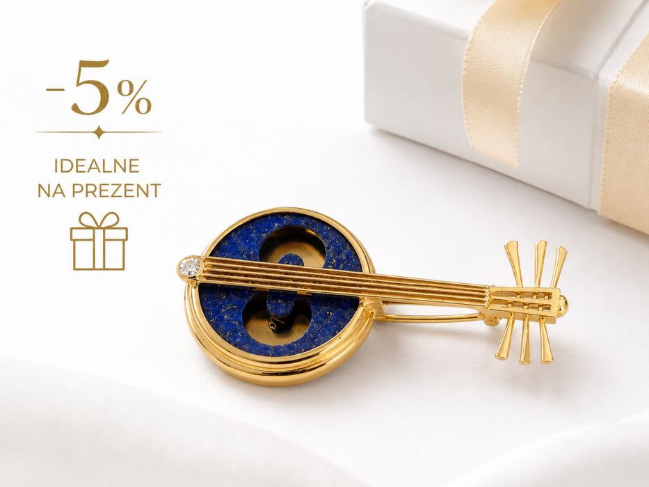 Złota broszka 750 brylant lapis lazuli szmaragd
