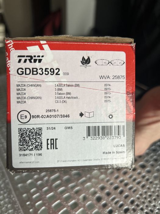 Klocki  hamulcowe  TRW przód Mazda 3 CX3