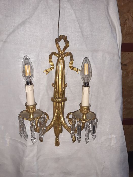 2 kinkiety, duże, mosiężne z  kryształami