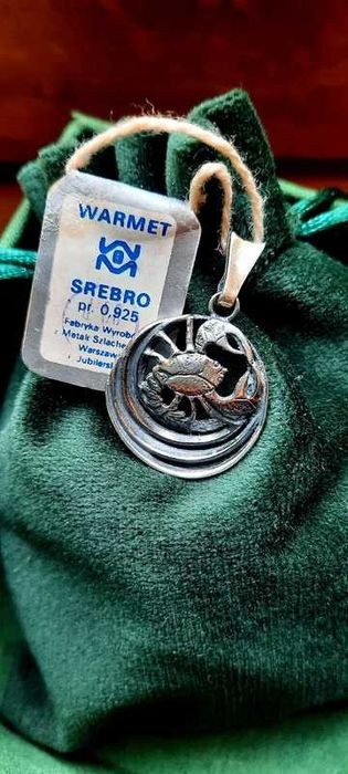 Unikatowa Zawieszka Srebro Warmet Vintage Znak Zodiaku Rak z Metką