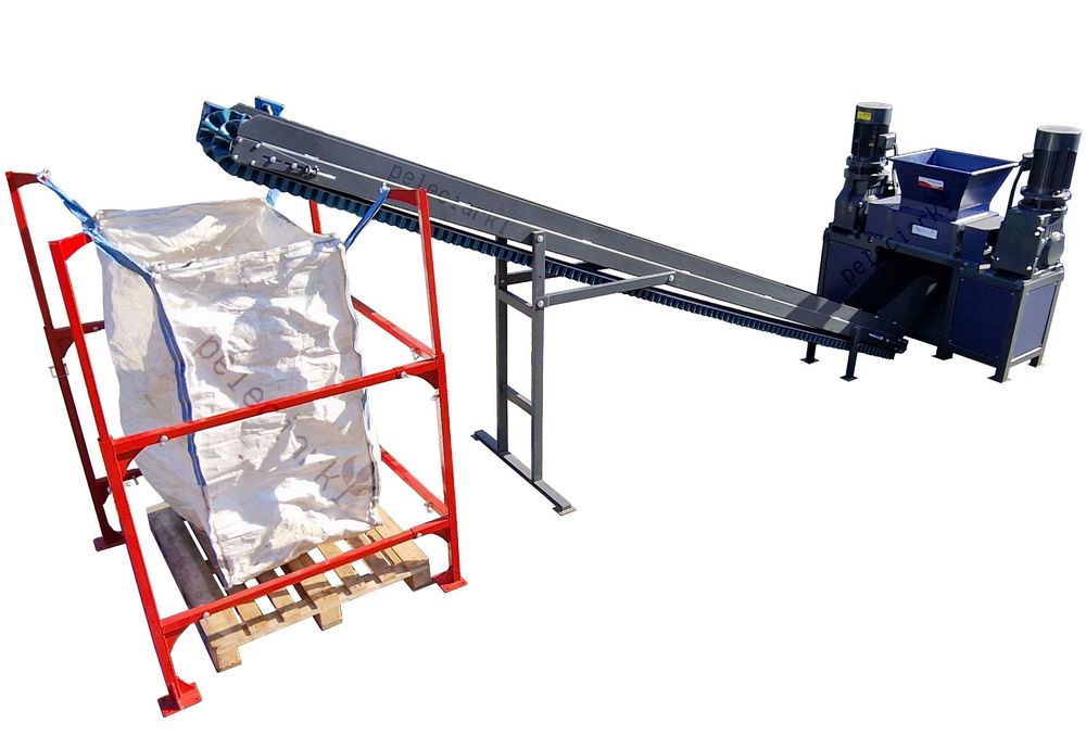 ZESTAW Kruszarka 30 kW + Taśmociąg + Stojak BIGBAG Recykling Pakowanie