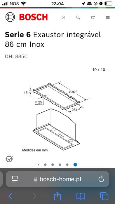 Exaustor Bosch encastrar 86cm novo/exposicao
