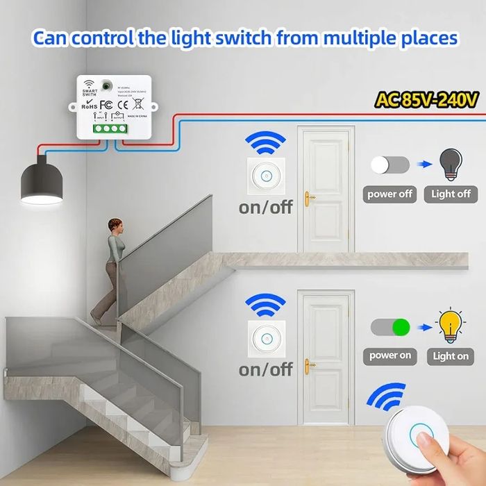 Dois Interruptores de luz sem fio inteligente + Switch ( Novo) 433 Mhz