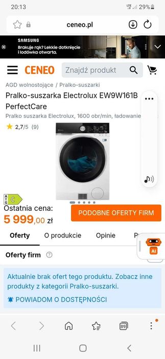 PRALKO-SUSZARKA ELECTROLUX perfectcare seria 900 pompa ciepła gwarancja BDB