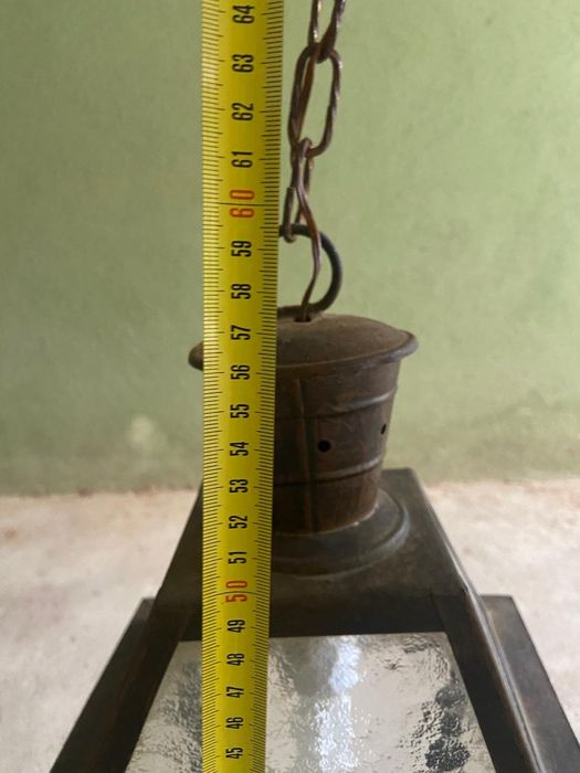 Candeeiro de Teto / Lanterna Vintage em Ferro e Vidro Martelado (84 cm)