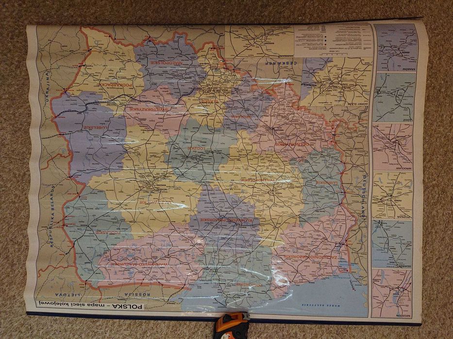 Mapa ścienna polskiej sieci kolejowej