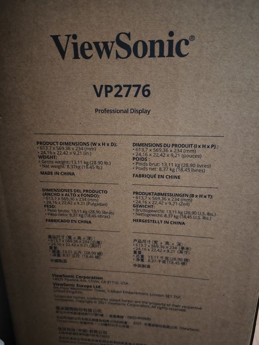 Monitor VIEWSONIC VP Series VP2776 (VS18610) 27" 2560x1440px IPS 165Hz