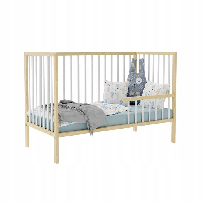 Łóżeczko dziecięce 120x60 + barierka – drewniane