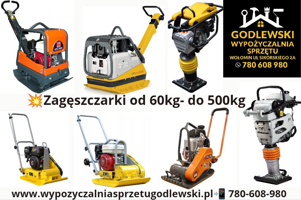 Wypożyczalnia! Zagęszczarka 60,78,85,100,130,150,250,300,500kg Wynajem