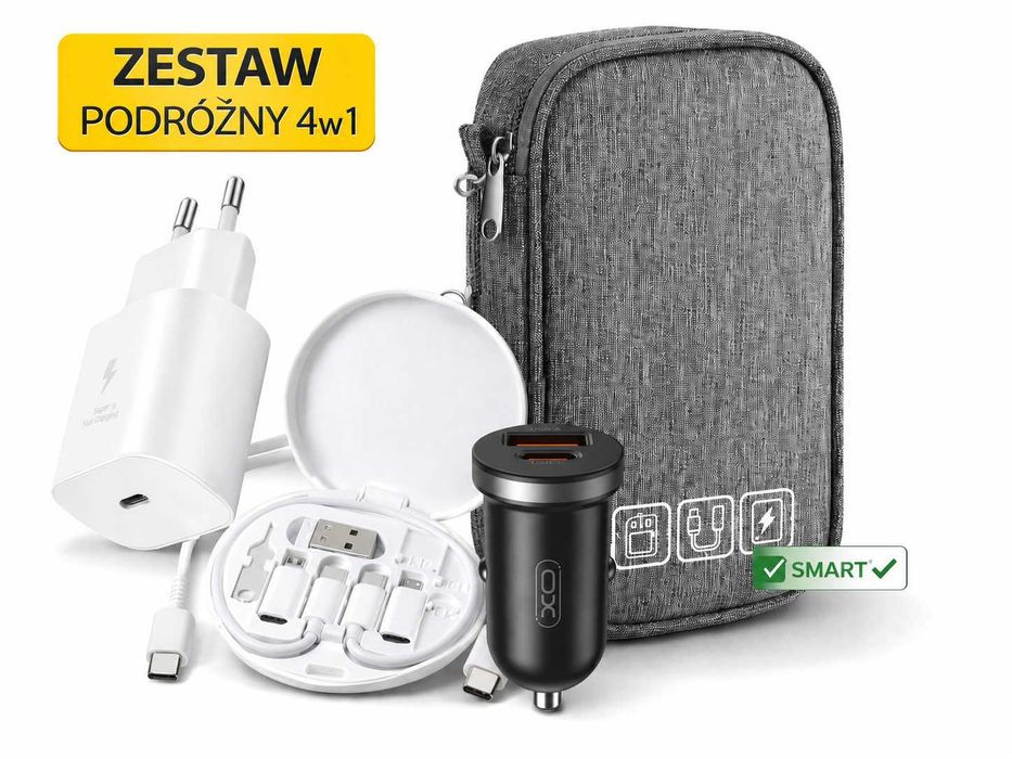 Zestaw podróżny szybkie ładowanie 4w1 ładowarka 25W USB-C, samochodowa 30W