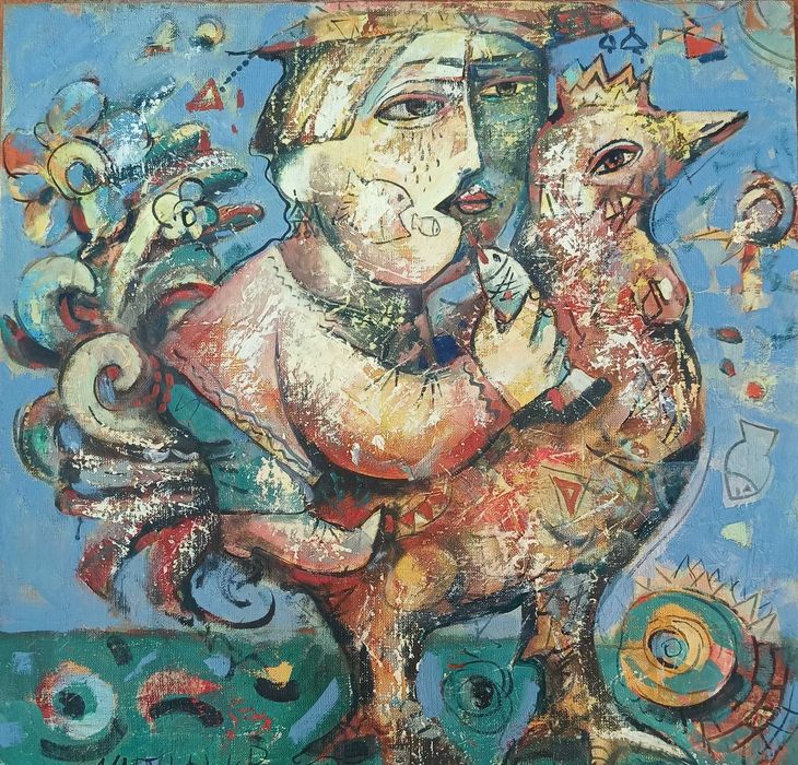 Wasyl Martynczuk obraz olejny" Przejażdżka na kogucie" 50x50
