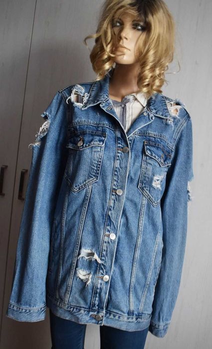 Kurtka jeansowa 40 L dżinsowa katana ramoneska długa dziurawa dłuższa