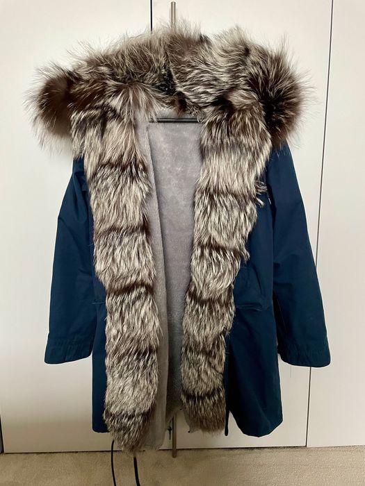 Kurtka parka damska obszyta naturalnym futrem jenota rozm XS-M