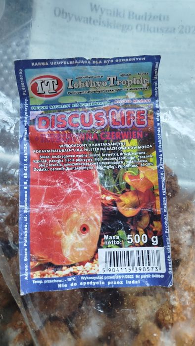 Pokarm dla dyskowców, paletek. Suchy oraz mrożony.