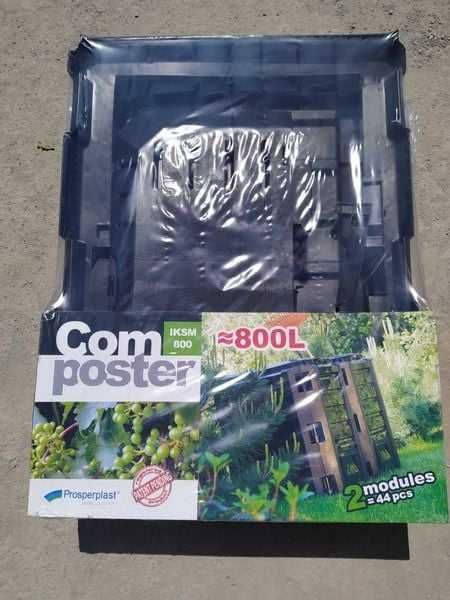 Kompostownik segmentowy 2-komorowy 800L czarny plastikowy do ogrodu