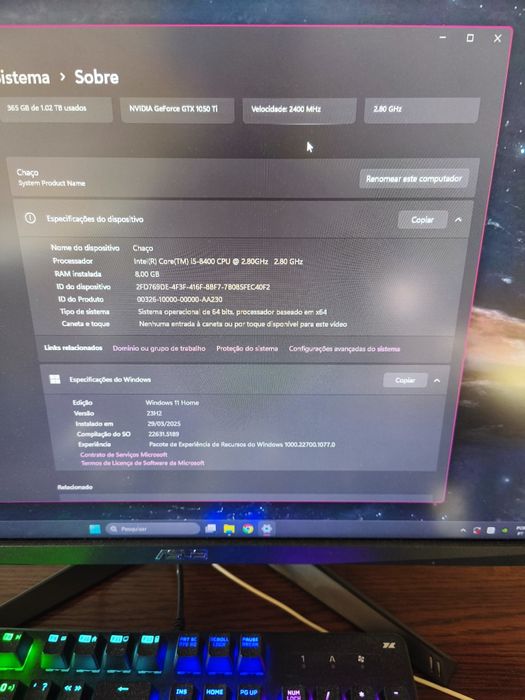 PC desktop 1050ti i5 8400 + monitor ASUS  1440p