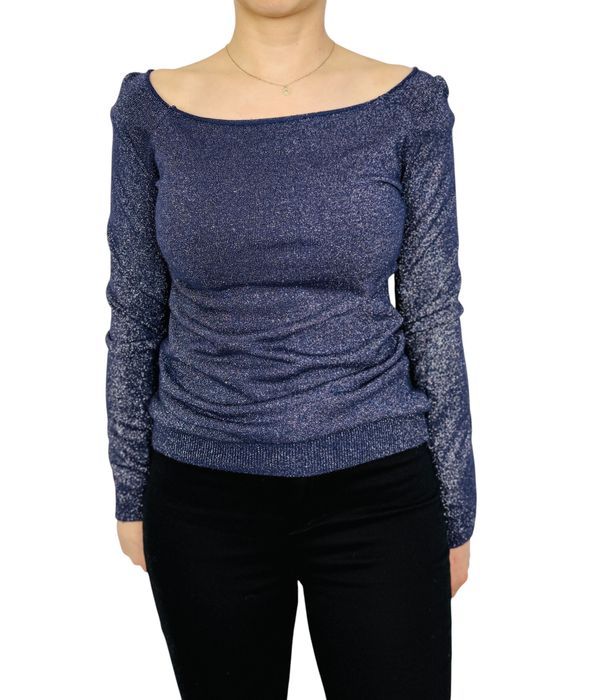 Granatowy sweter brokatowy łódka M 38