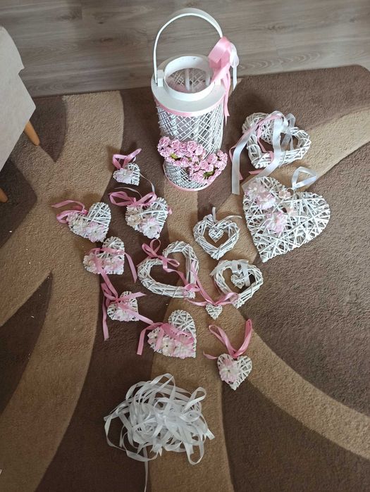 Lampion i serduszka, zestaw ozdób na chrzest lub komunię