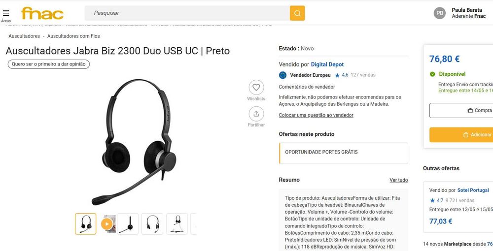 Jabra - Phones Biz 2300 Duo e Cabo GN1200 Smart Cord espiral (NOVOS)