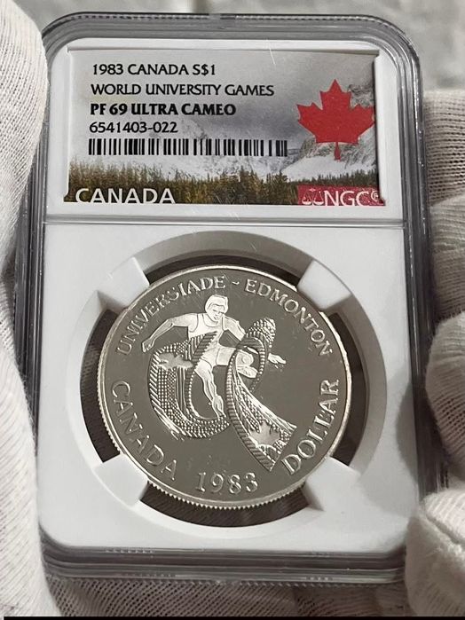 Долар 1983р. Канада, Xll Універсіада в Едмонтоні. СРІБЛО. СЛАБ.