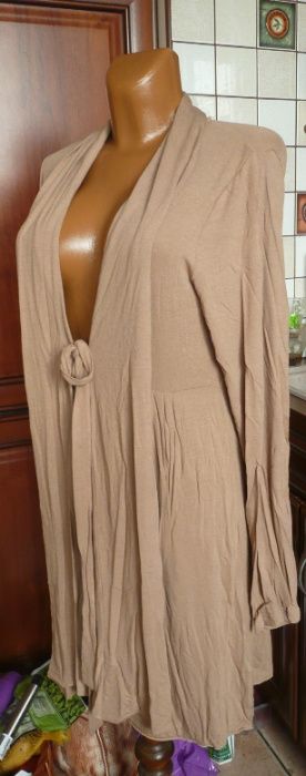 beżowy sweter wiązany płaszczyk dzianinowy 44 46