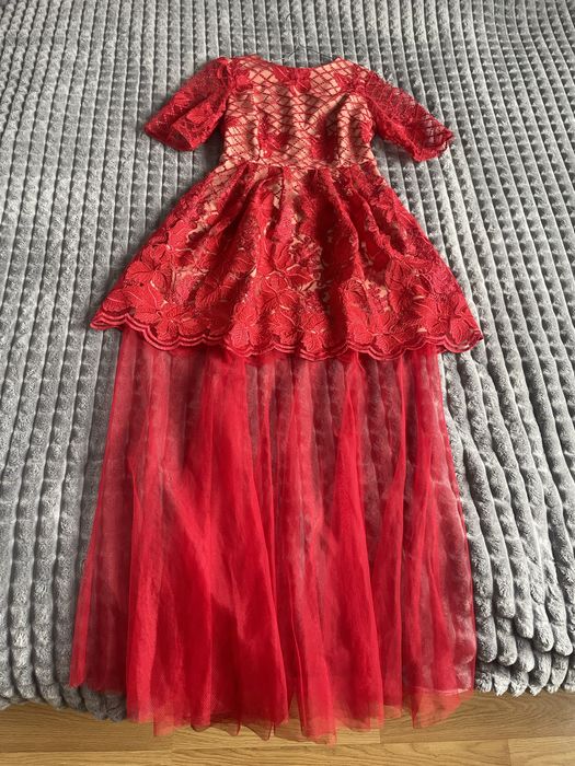 Плаття червоне з бежевим