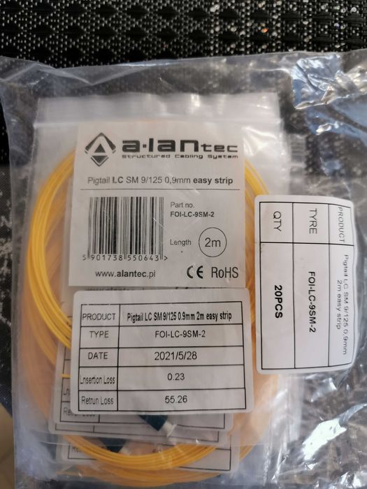 Pigtail SM 1J 9/125 wtyk LC dł. 2 m EAS FOI-LC-9SM-2 ALANTEC Nowy