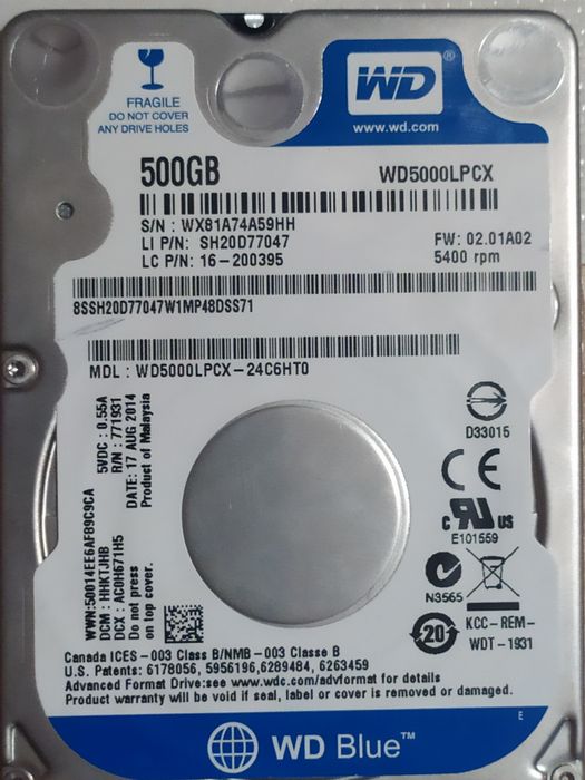 Жесткий диск Western Digital Blue 500GB 5400rpm 16MB WD5000LPCX 2.5" S