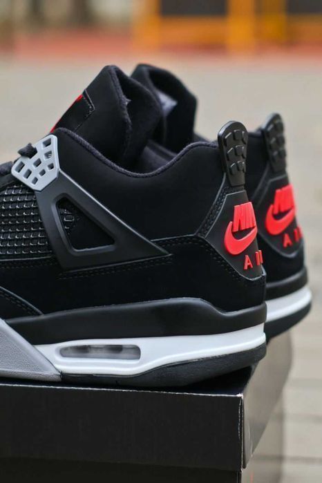 Кросівки Nike Air Jordan Retro 4 Black/Grey/Red premium | Кроссовки Найк чоловічі жіночі