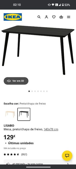 Mesa jantar ikea Lisabo (nova)