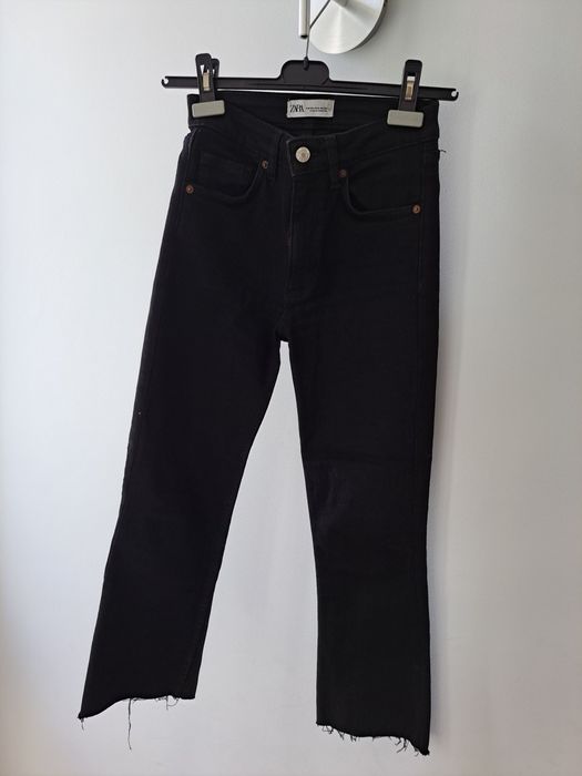 Calças de ganga boca de sino pretas xs 32