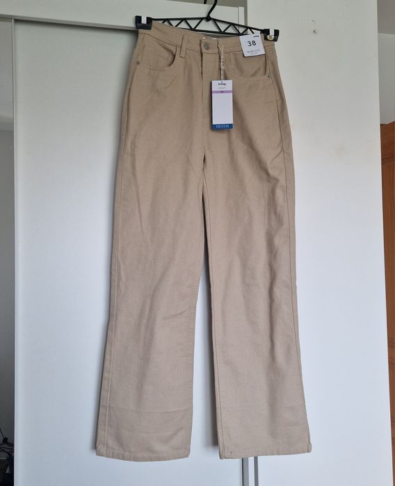 Sinsay bawełniane jeansy beż wild leg