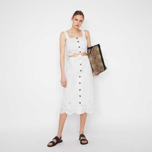 Натуральная юбка миди пуговички пояс ажурная вышивка прошва warehouse