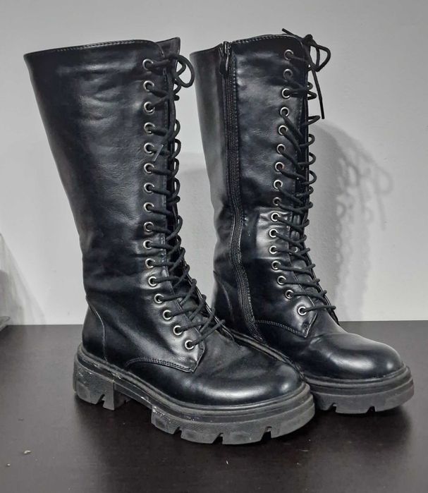 Wysokie buty czarne Kozaki Glany Rozmiar 37 Skórzane