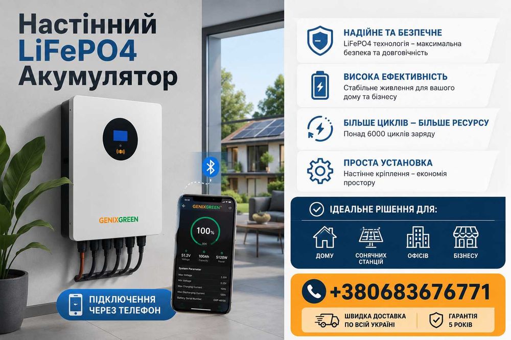 Бесперебойное питание дома при отключении света. LiFePO4 аккумулятор GenixGreen с Wi-Fi подключением к смартфону